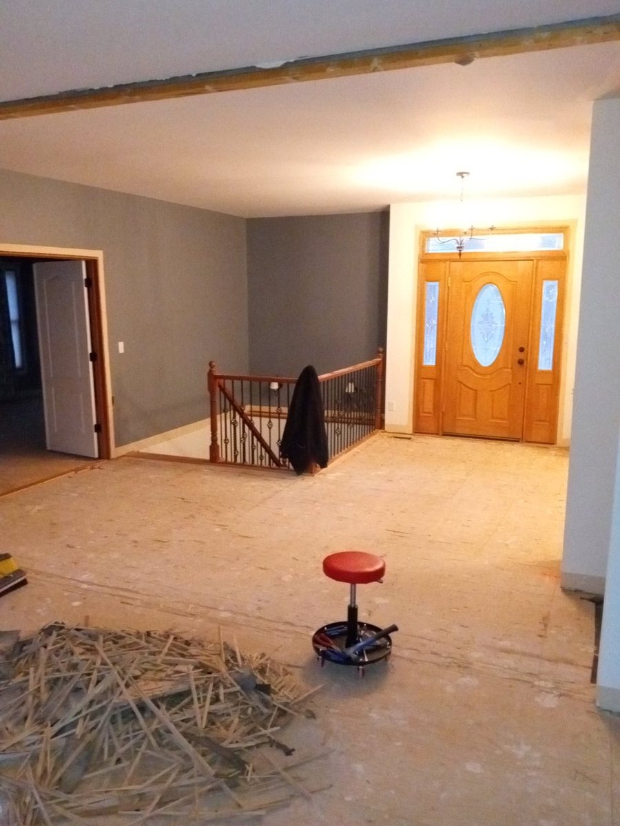 Open room during surface prep and small repair work.